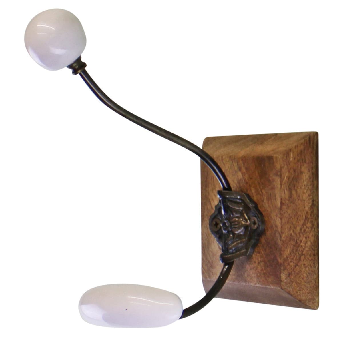 Double White Ceramic Coat Hook On Wooden Base - Price Crash Furniture