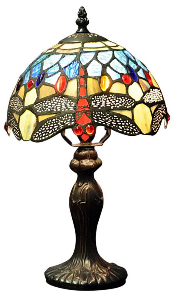 Dragonfly Tiffany Lamp 35cm in Blue & Red - Price Crash Furniture