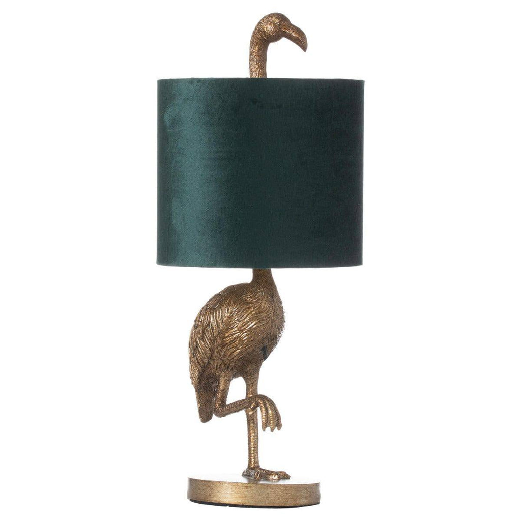 Florence The Flamingo Gold Lamp With Emerald Velvet Shade - Price Crash Furniture