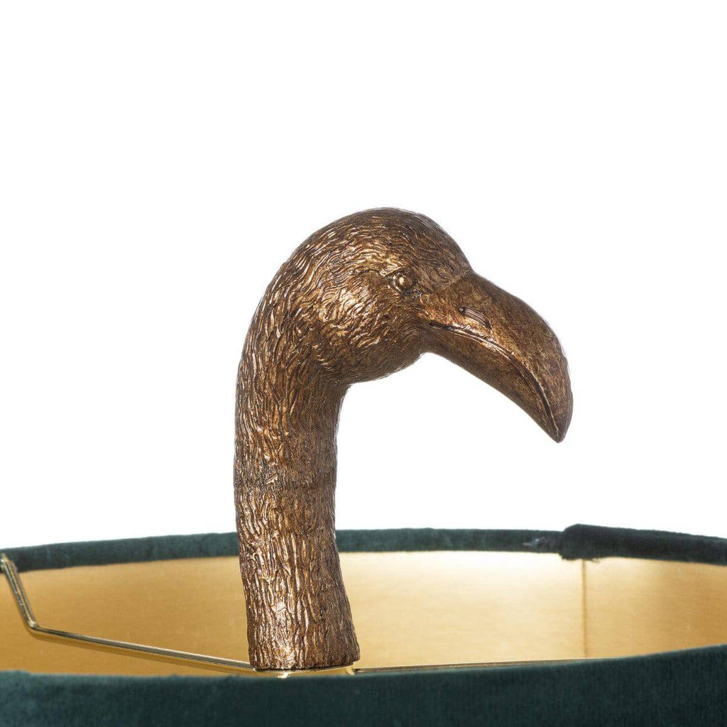 Florence The Flamingo Gold Lamp With Emerald Velvet Shade - Price Crash Furniture
