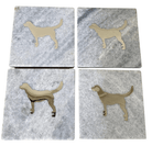 Four Square White Marble Coasters With Gold Dog Design - Price Crash Furniture