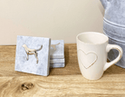 Four Square White Marble Coasters With Gold Dog Design - Price Crash Furniture