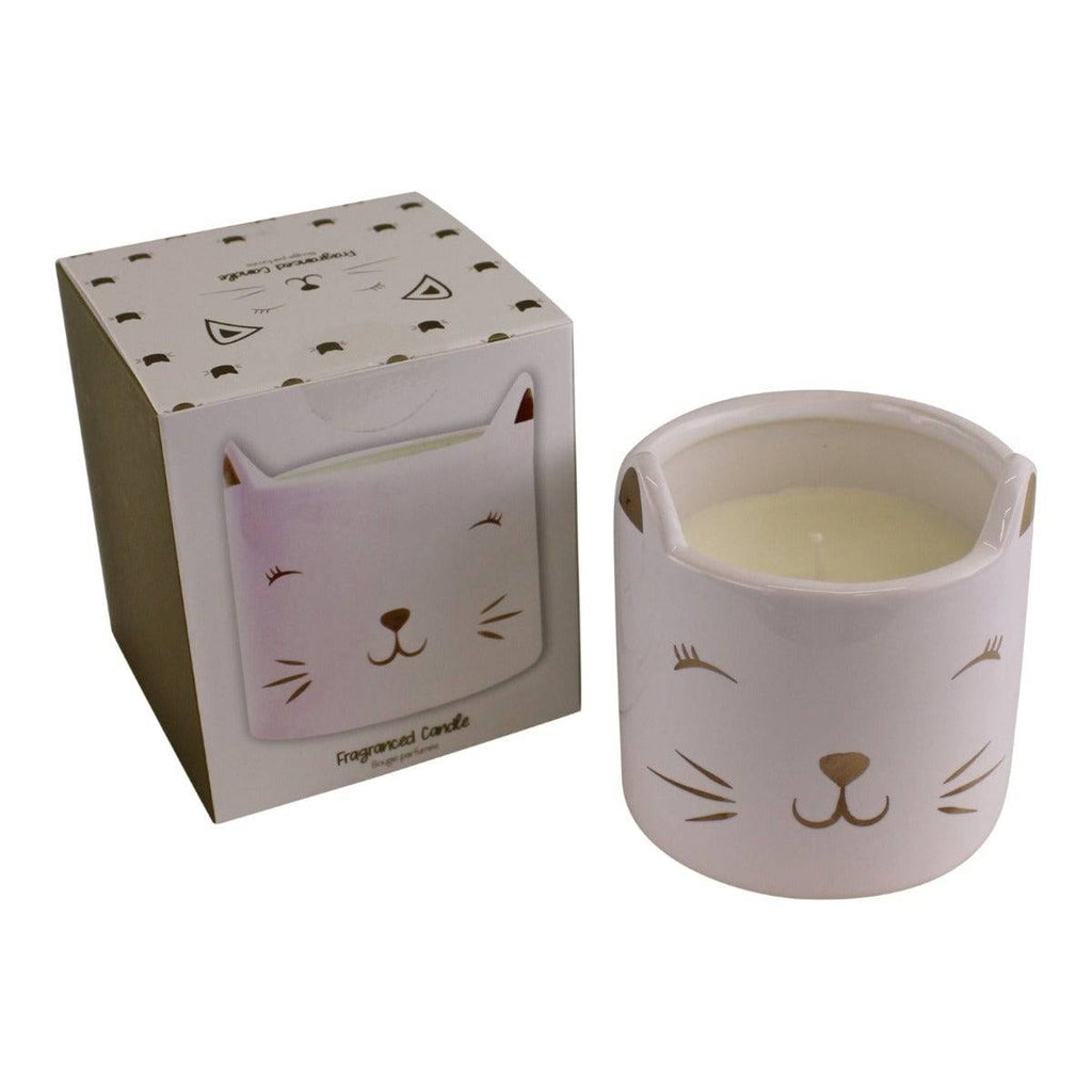 Fragranced Candle in Ceramic Cat Pot, Fresh Linen - Price Crash Furniture