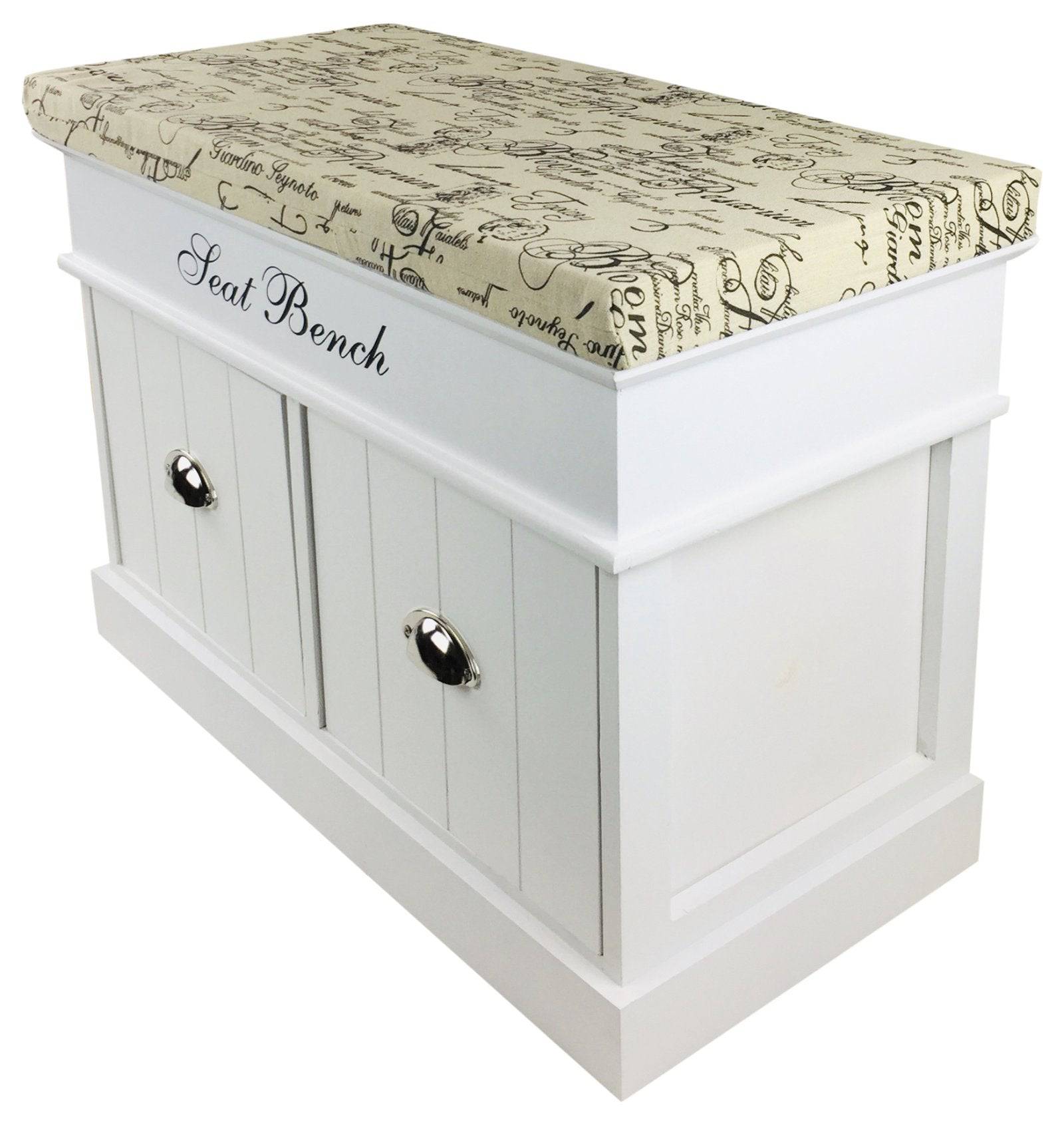 French Themed White Wood Seat Bench 2 Drawers 70 x 35 x 50cm - Price Crash Furniture