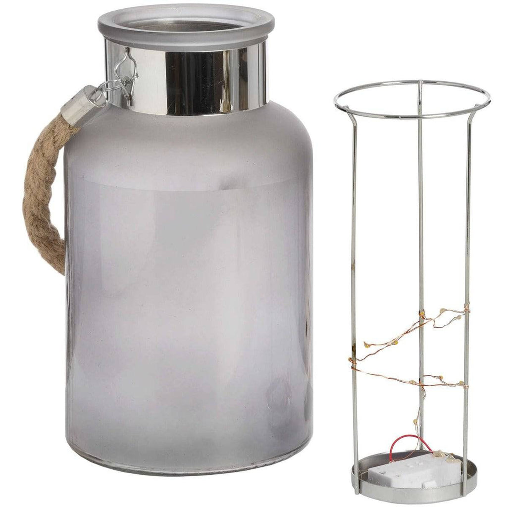 Frosted Glass Lantern With Rope Detail and Interior LED - Price Crash Furniture