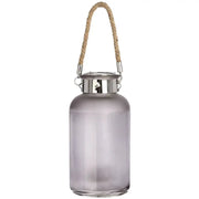Frosted Grey Glass Lantern With Rope Detail And LED - Price Crash Furniture