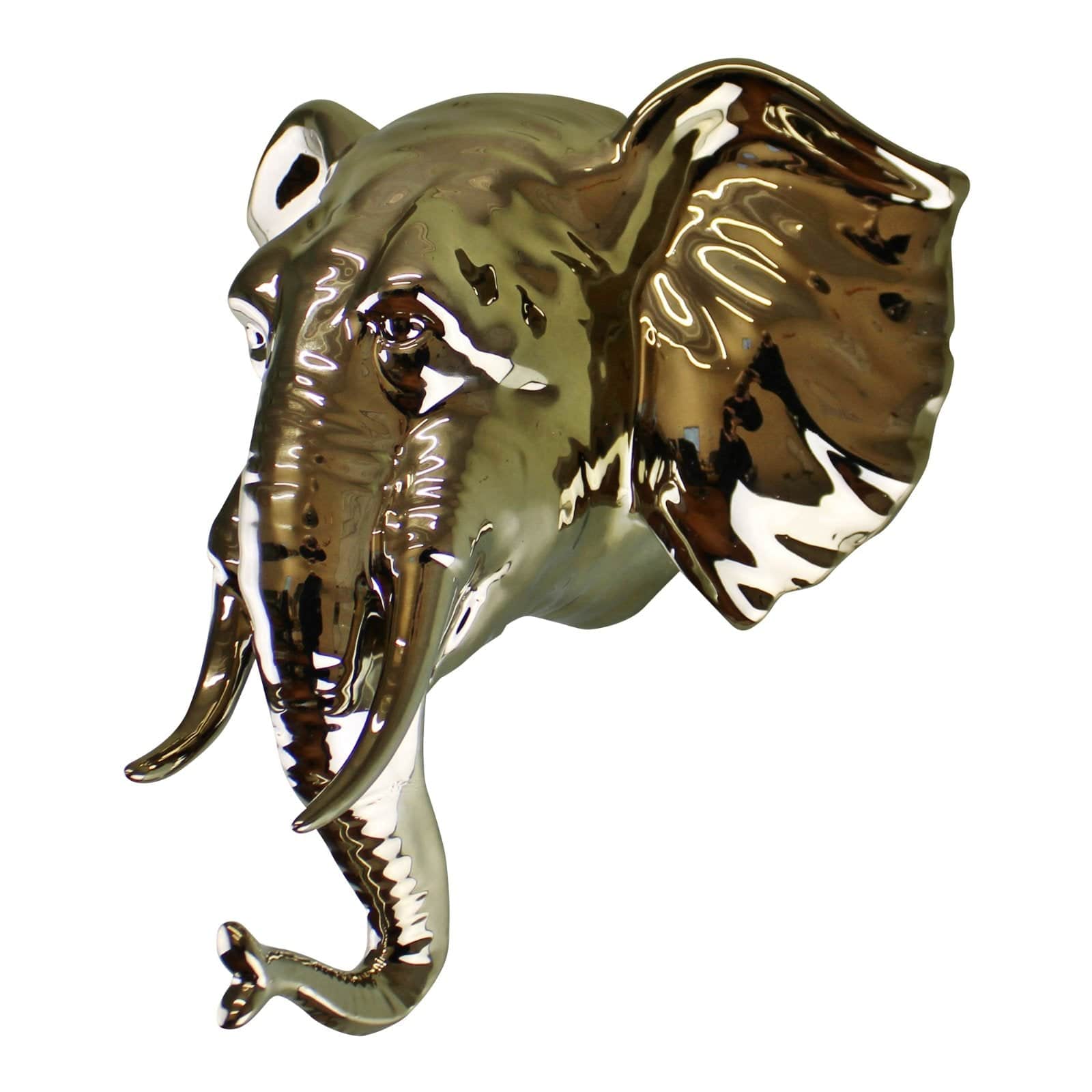 Gold Ceramic Elephant Head Wall Hanging Ornament - Price Crash Furniture