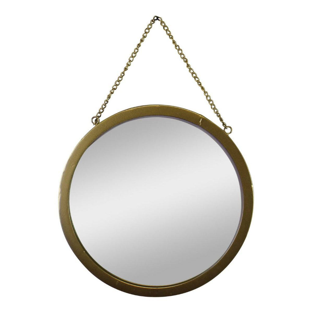 Gold Metal Circular Mirror With Hanging Chain, 30cm - Price Crash Furniture