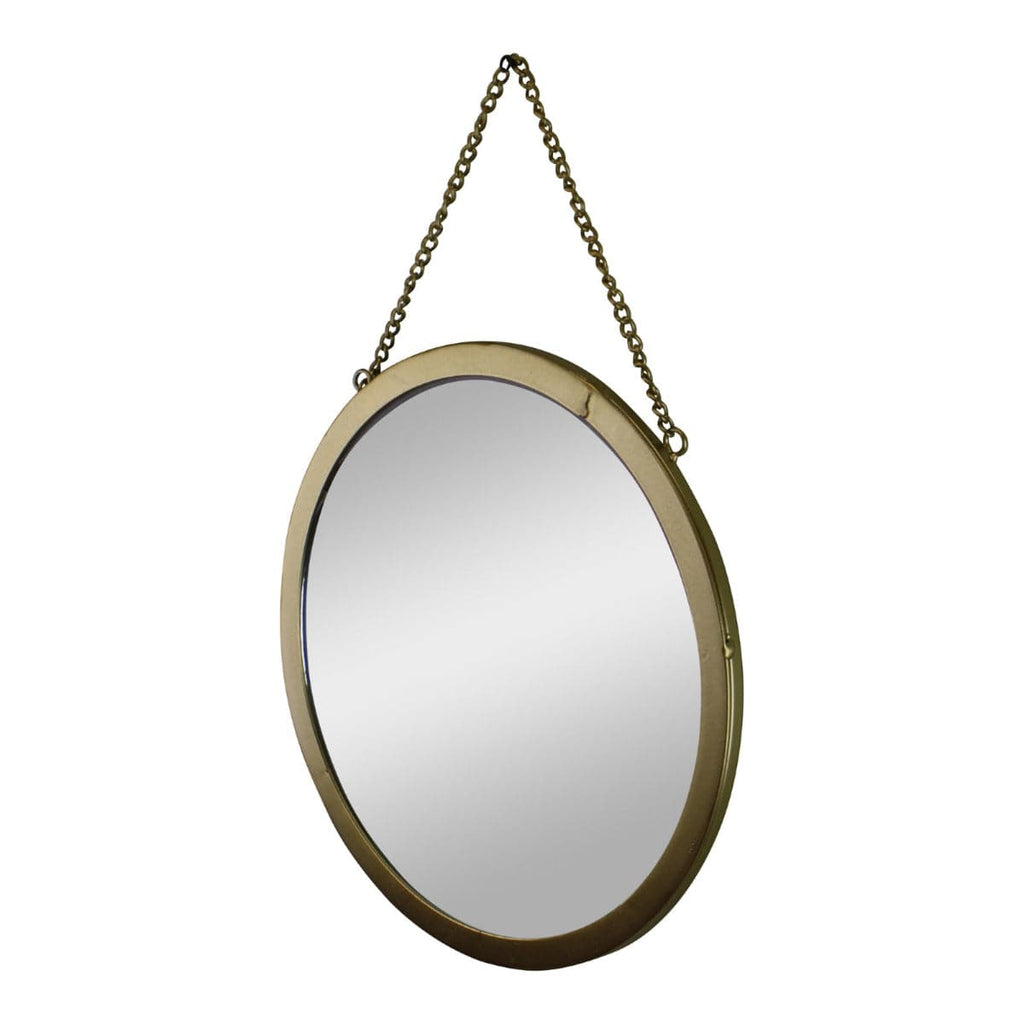 Gold Metal Circular Mirror With Hanging Chain, 30cm - Price Crash Furniture