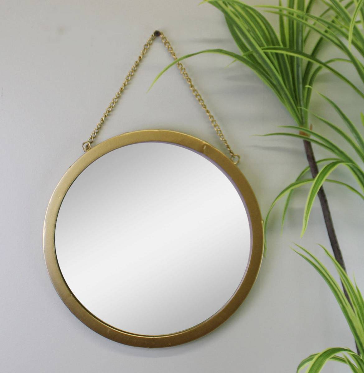 Gold Metal Circular Mirror With Hanging Chain, 30cm - Price Crash Furniture