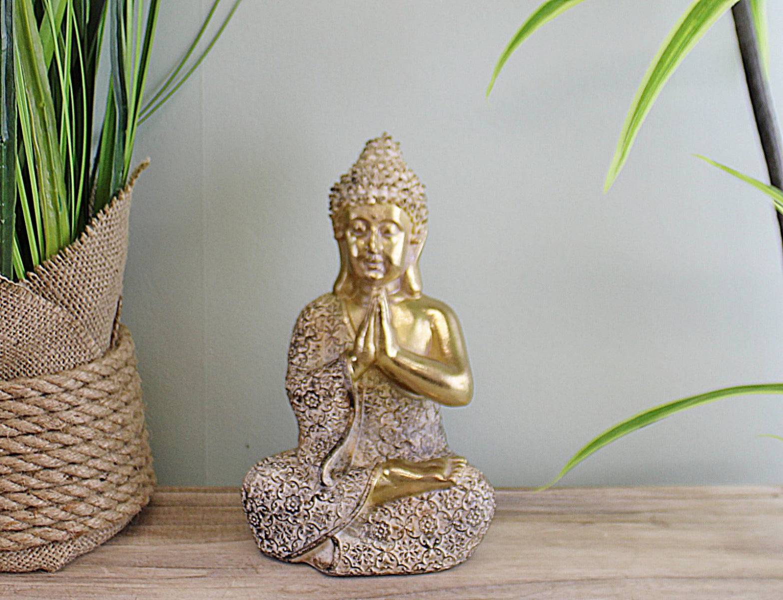 Gold Sitting Buddha Ornament, Praying, 19cm - Price Crash Furniture