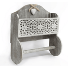 Grey Wooden Kitchen Towel Holder With Cutout Pattern Shelf - Price Crash Furniture