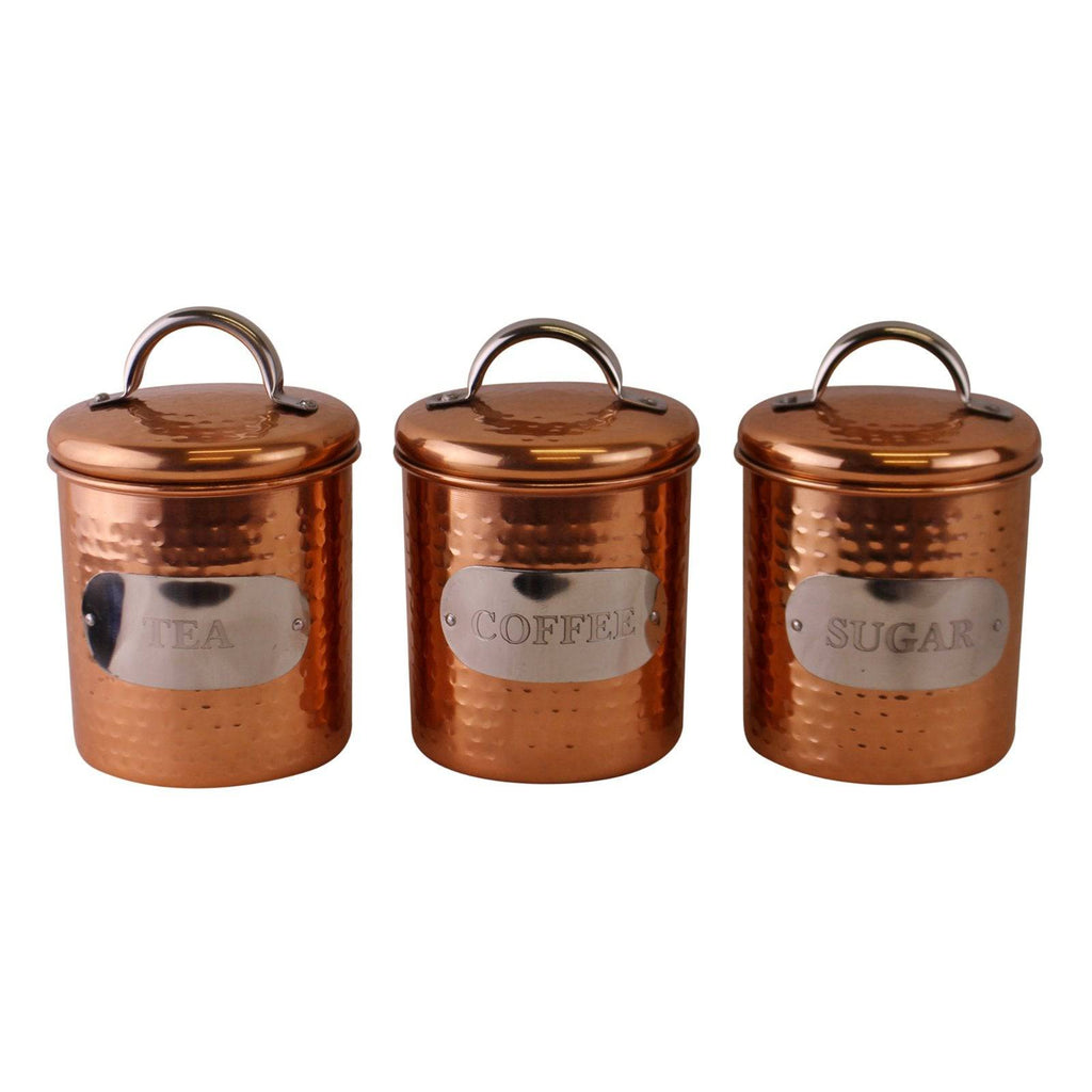 Hammered Copper Set of 3 Tea, Coffee & Sugar Canisters - Price Crash Furniture