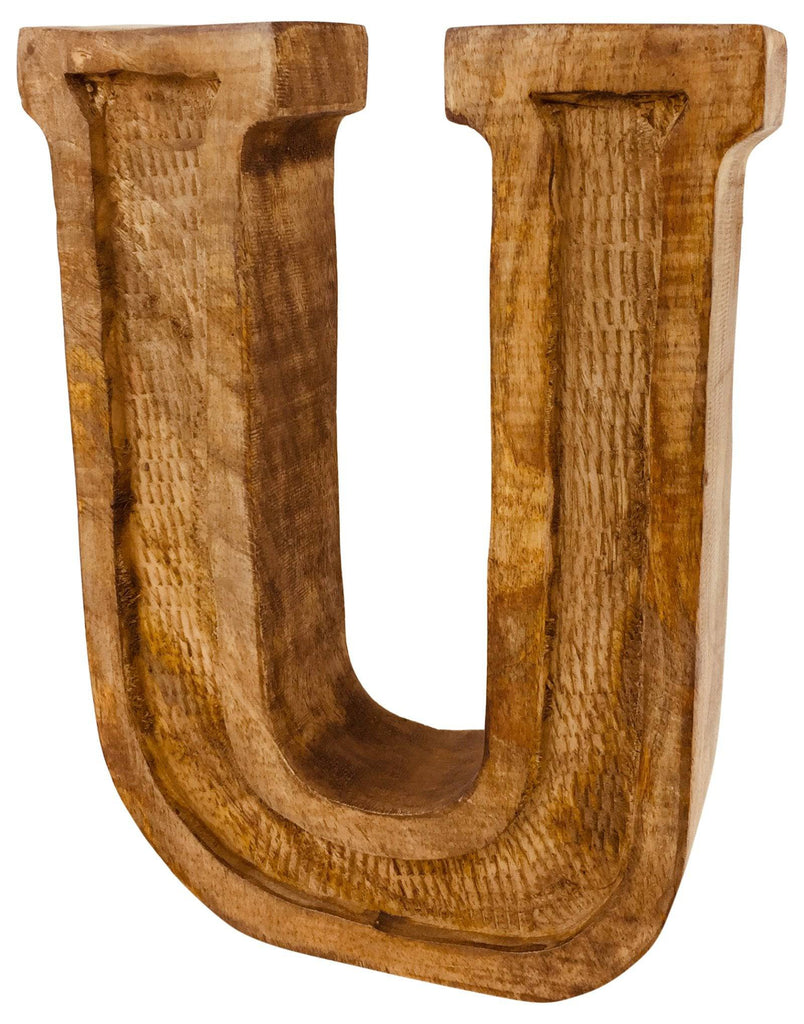 Hand Carved Wooden Embossed Letter U - Price Crash Furniture