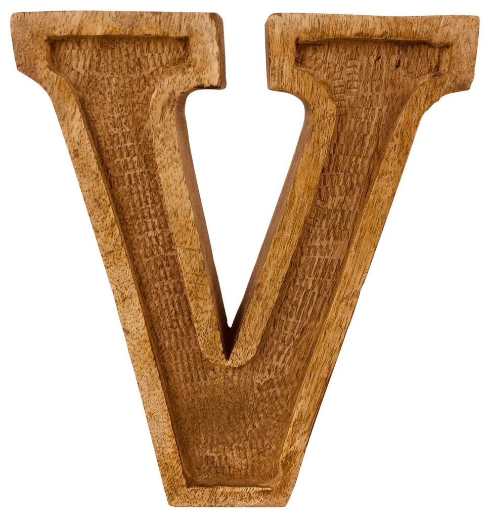 Hand Carved Wooden Embossed Letter V - Price Crash Furniture