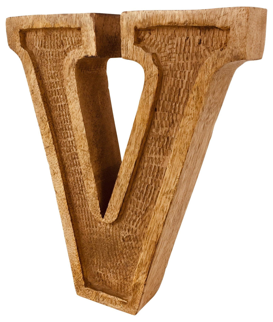 Hand Carved Wooden Embossed Letter V - Price Crash Furniture