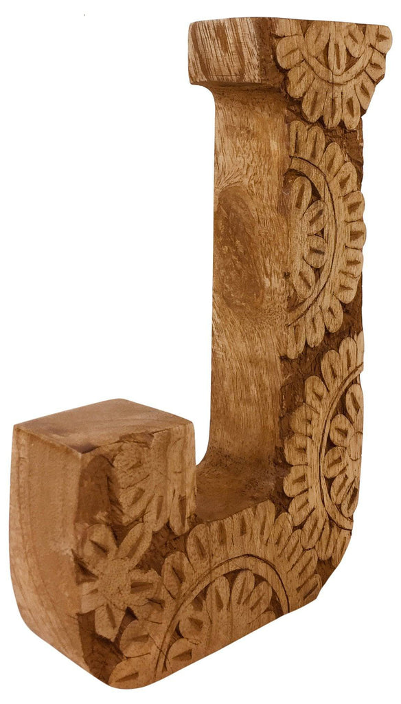 Hand Carved Wooden Flower Letter J - Price Crash Furniture