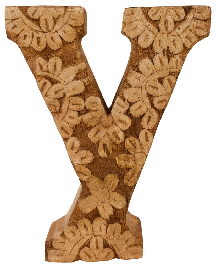 Hand Carved Wooden Flower Letter Y - Price Crash Furniture