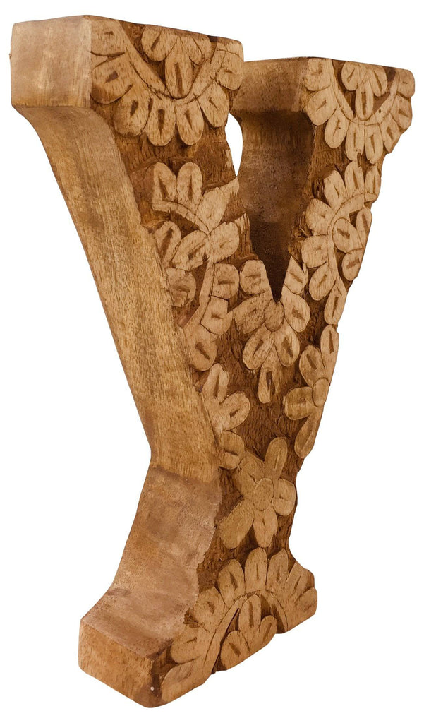Hand Carved Wooden Flower Letter Y - Price Crash Furniture