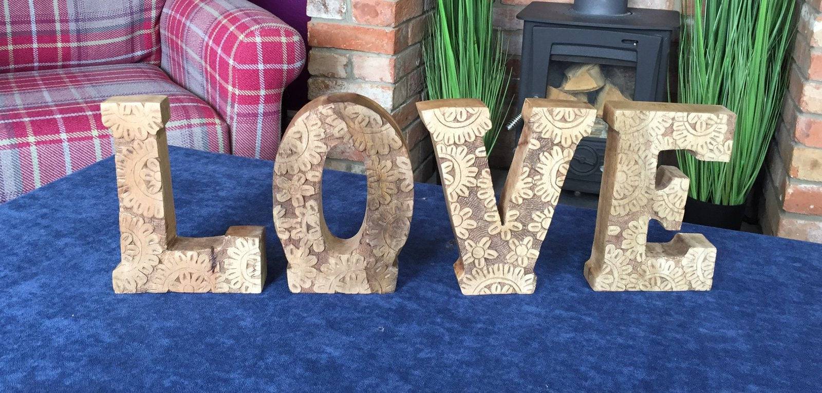 Hand Carved Wooden Flower Letters Love - Price Crash Furniture