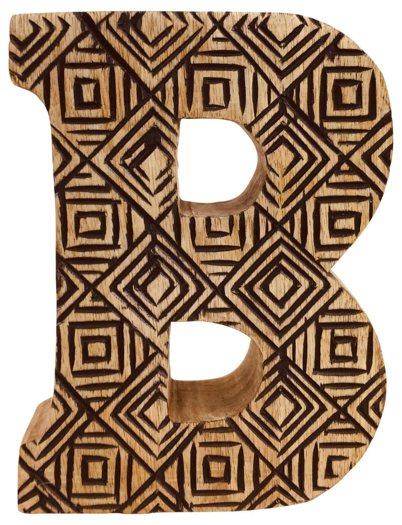 Hand Carved Wooden Geometric Letter B - Price Crash Furniture