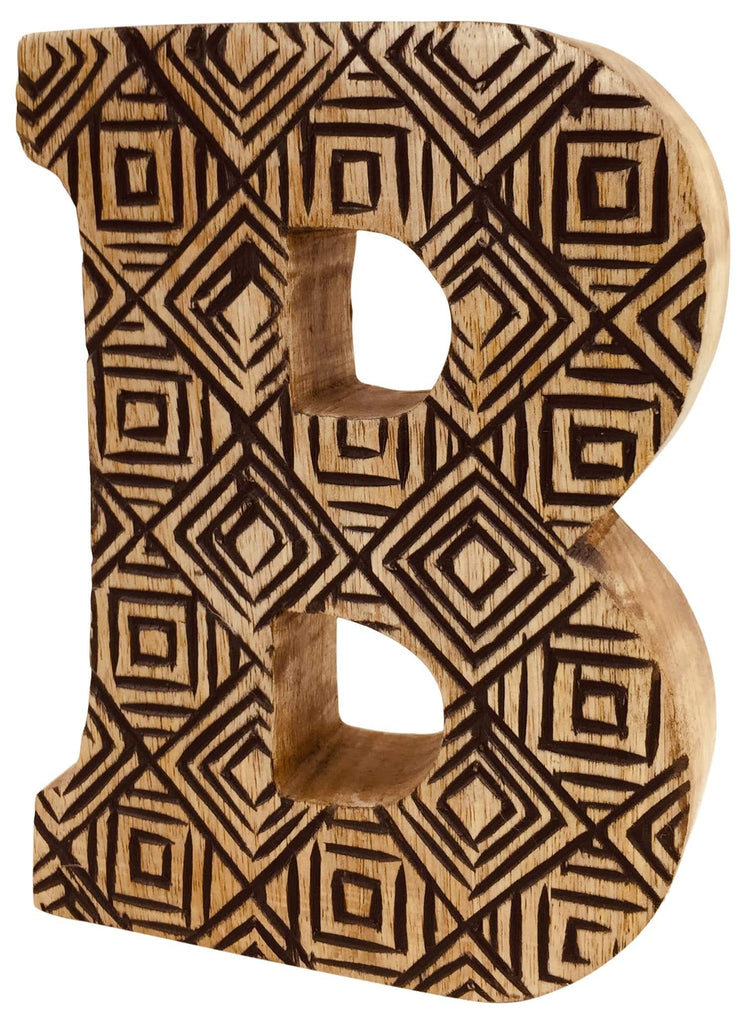 Hand Carved Wooden Geometric Letter B - Price Crash Furniture