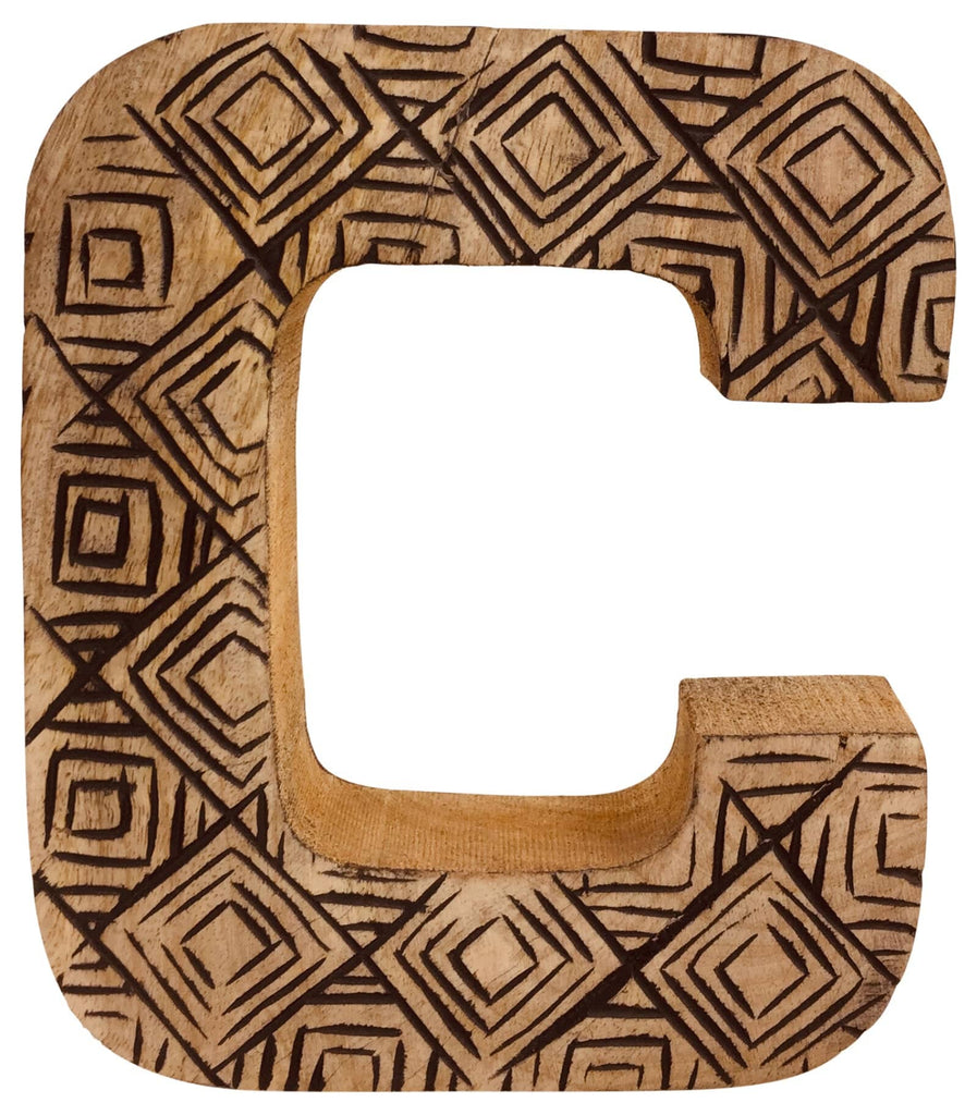 Hand Carved Wooden Geometric Letter C - Price Crash Furniture