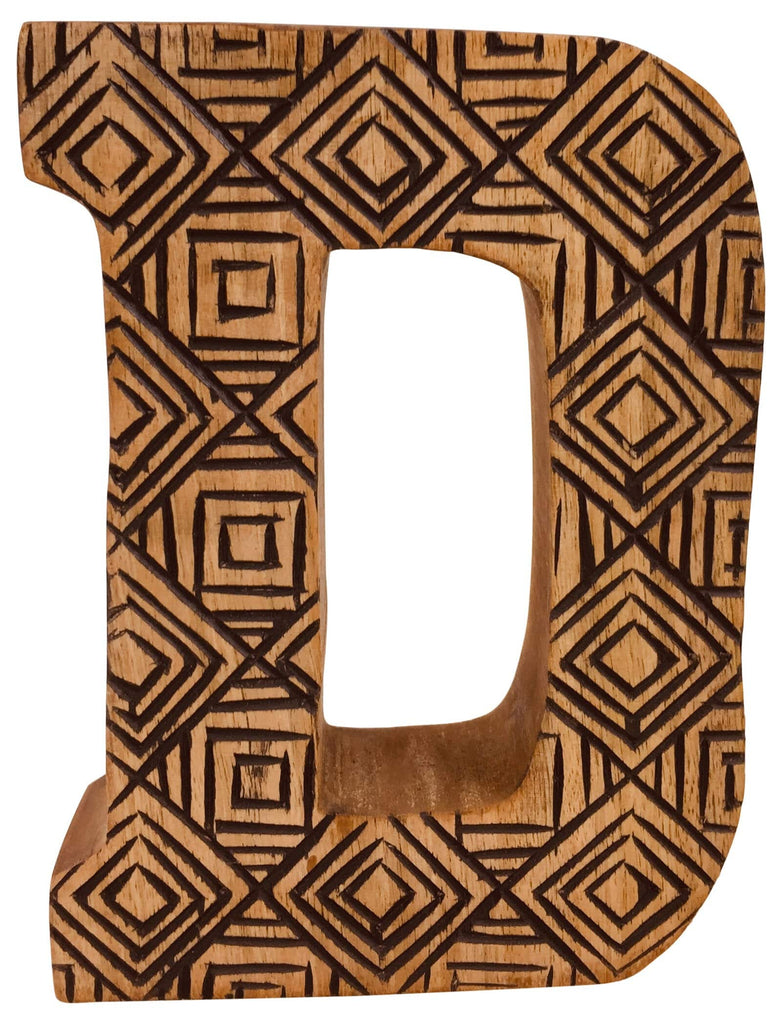 Hand Carved Wooden Geometric Letter D - Price Crash Furniture