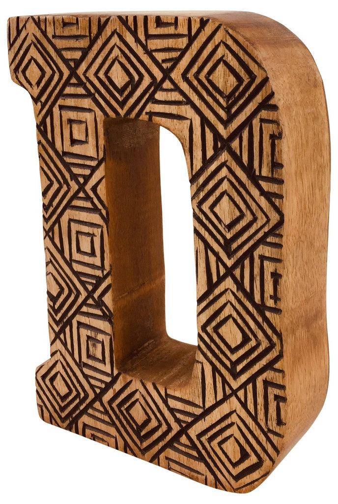 Hand Carved Wooden Geometric Letter D - Price Crash Furniture
