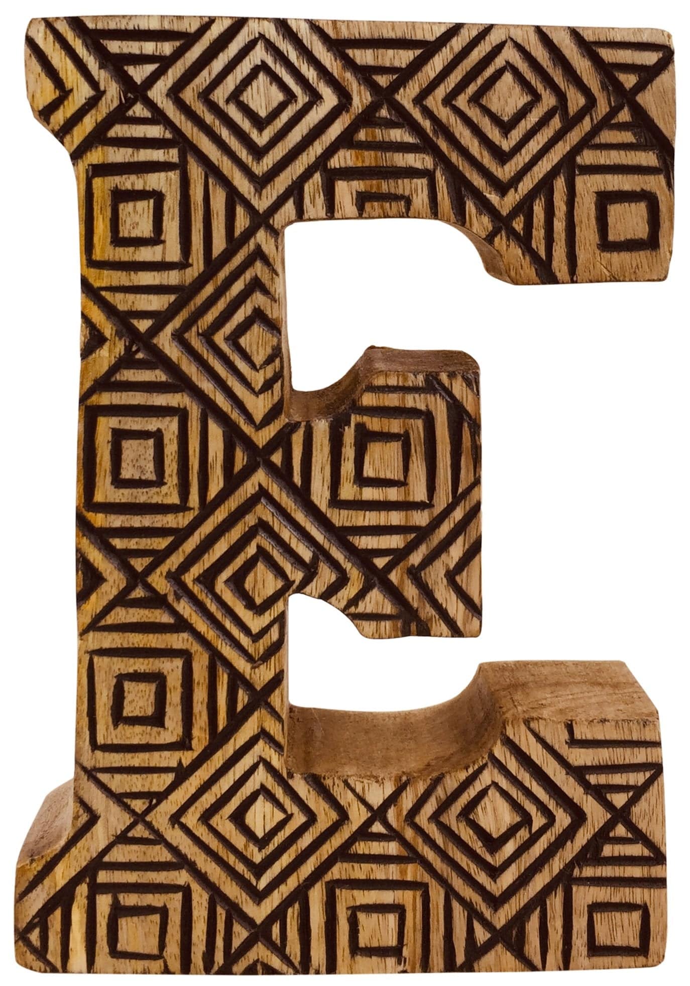 Hand Carved Wooden Geometric Letter E - Price Crash Furniture