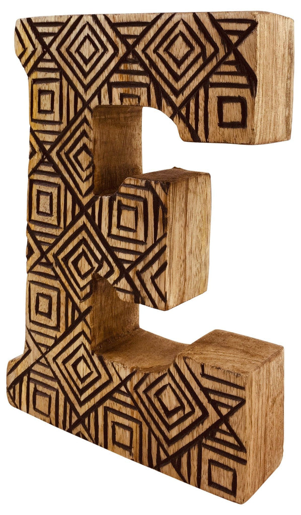 Hand Carved Wooden Geometric Letter E - Price Crash Furniture
