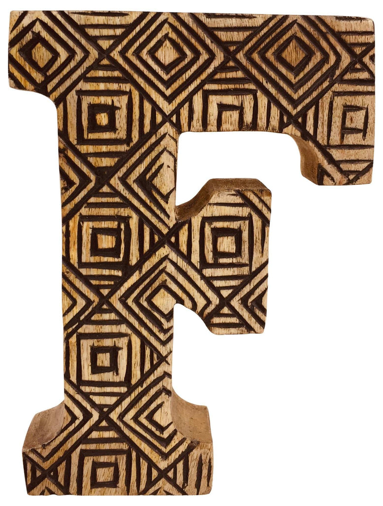 Hand Carved Wooden Geometric Letter F - Price Crash Furniture