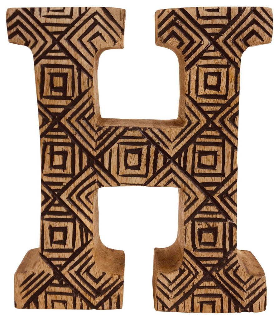 Hand Carved Wooden Geometric Letter H - Price Crash Furniture