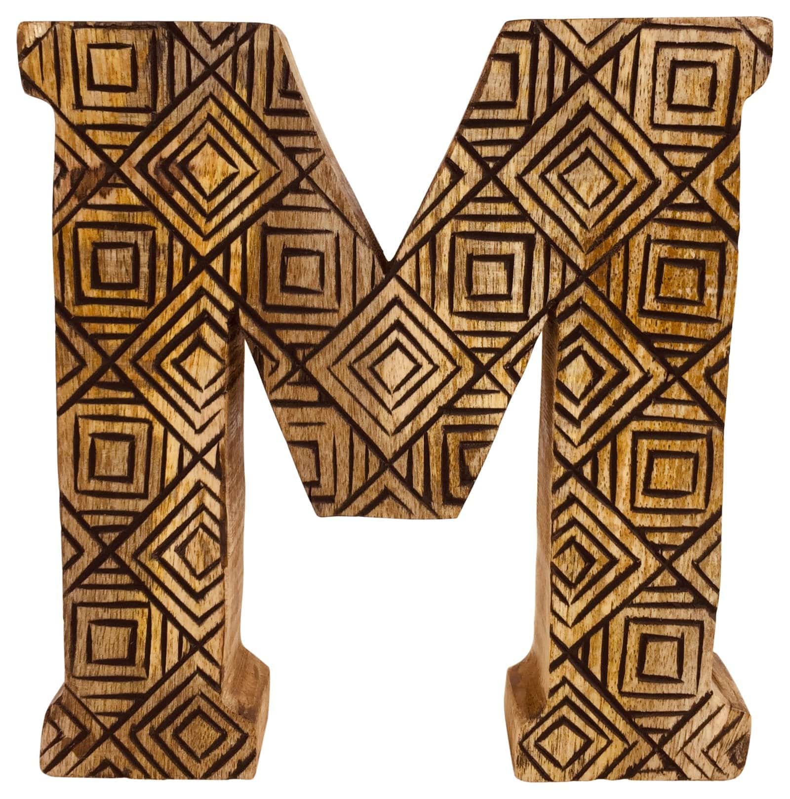 Hand Carved Wooden Geometric Letter M - Price Crash Furniture