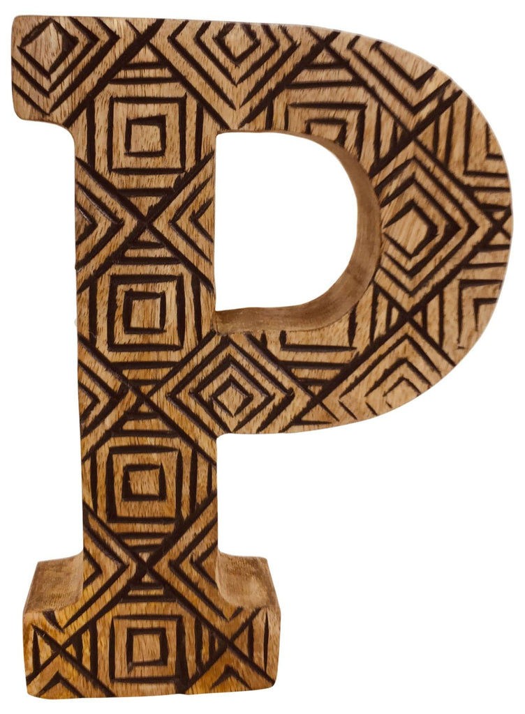Hand Carved Wooden Geometric Letter P - Price Crash Furniture