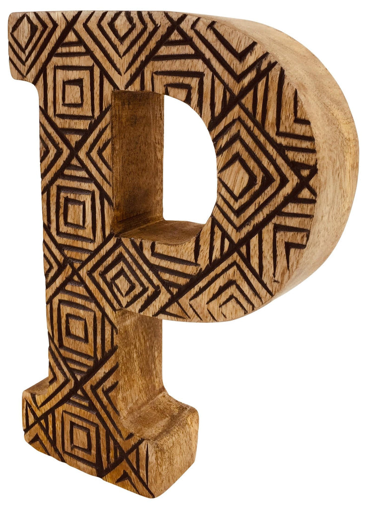 Hand Carved Wooden Geometric Letter P - Price Crash Furniture