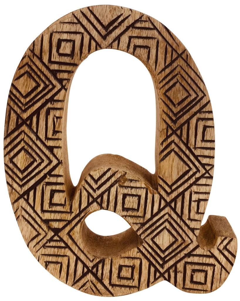 Hand Carved Wooden Geometric Letter Q - Price Crash Furniture