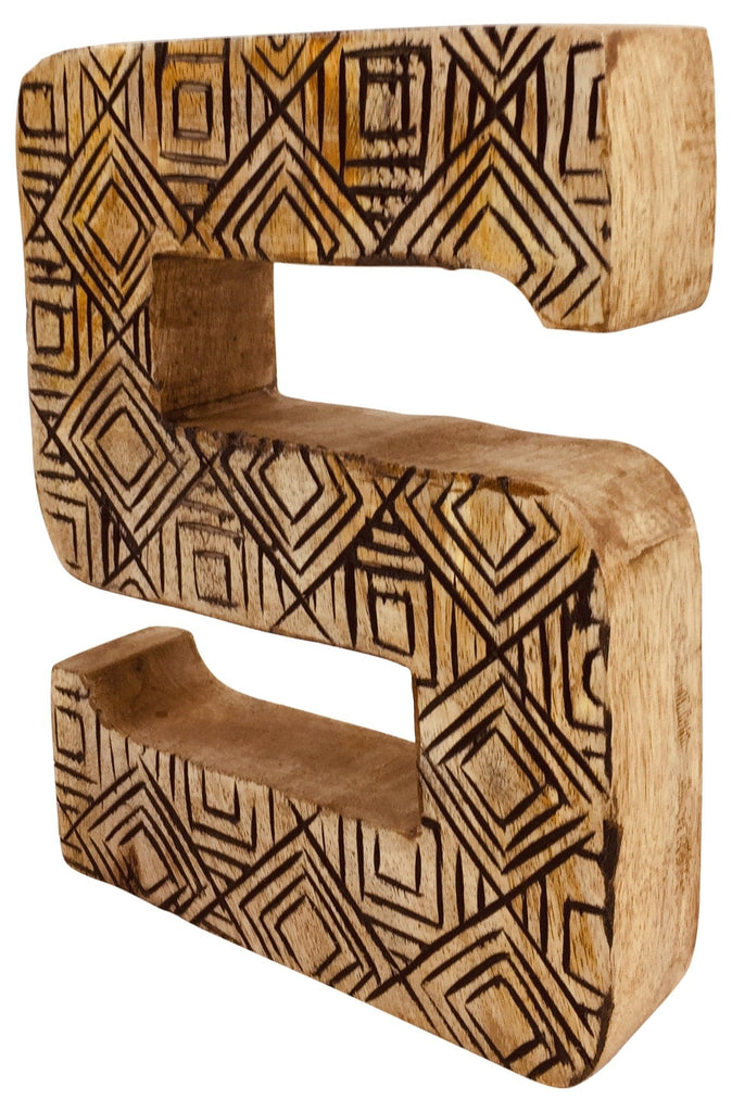 Hand Carved Wooden Geometric Letter S - Price Crash Furniture