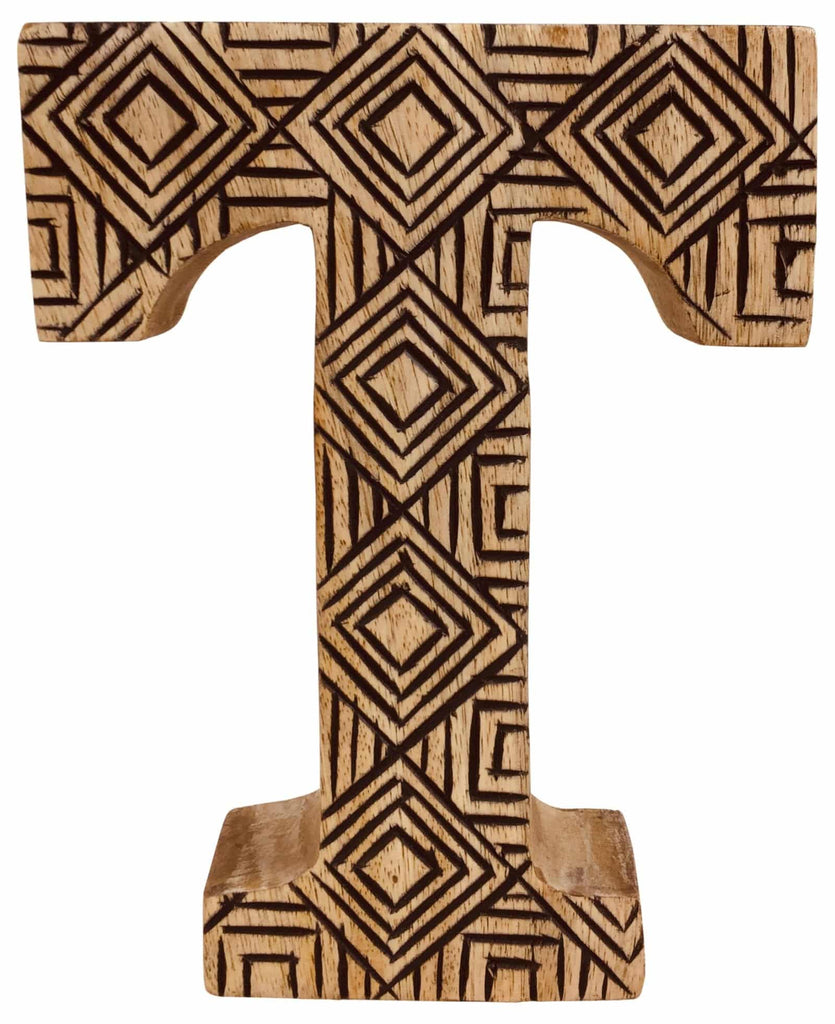 Hand Carved Wooden Geometric Letter T - Price Crash Furniture