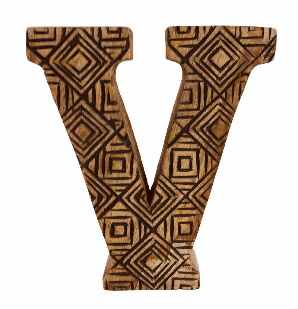 Hand Carved Wooden Geometric Letter V - Price Crash Furniture