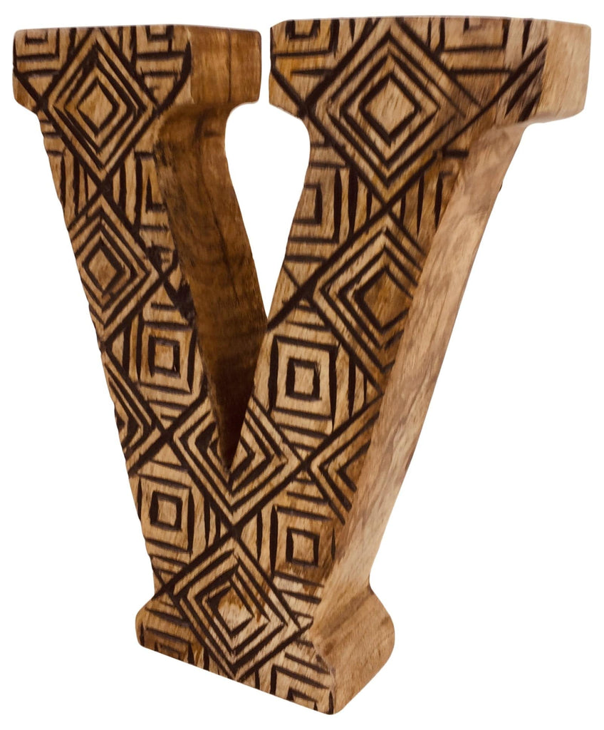 Hand Carved Wooden Geometric Letter V - Price Crash Furniture
