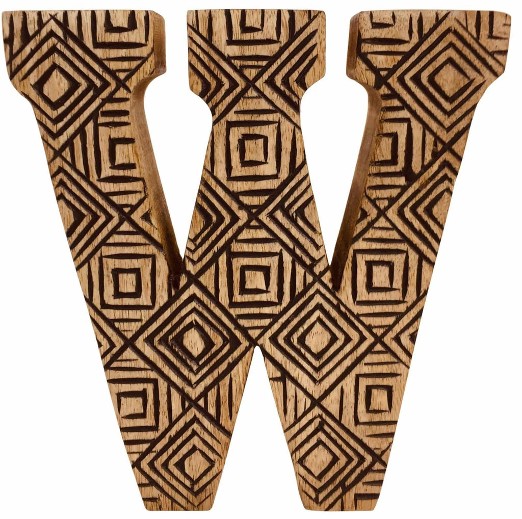 Hand Carved Wooden Geometric Letter W - Price Crash Furniture