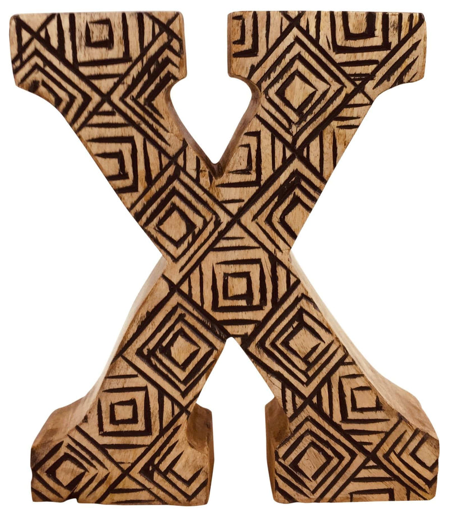 Hand Carved Wooden Geometric Letter X - Price Crash Furniture