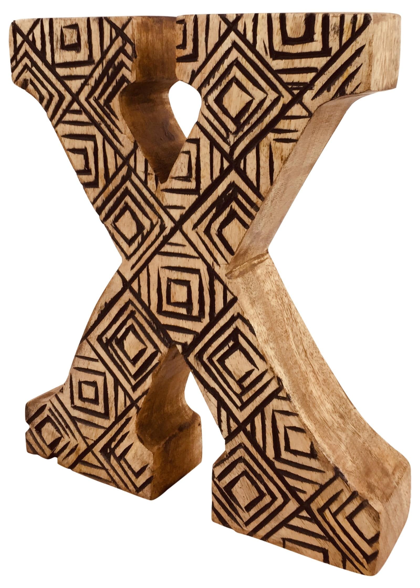 Hand Carved Wooden Geometric Letter X - Price Crash Furniture