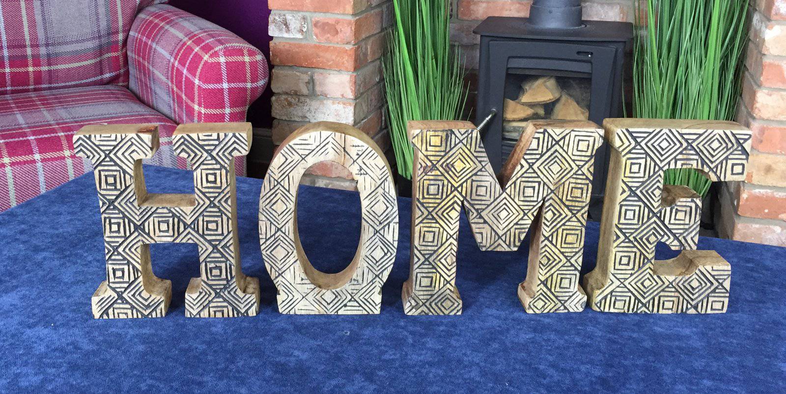 Hand Carved Wooden Geometric Letters Home - Price Crash Furniture