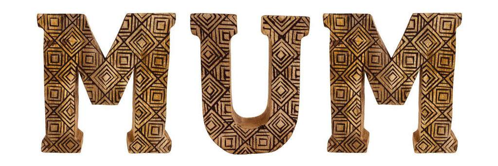 Hand Carved Wooden Geometric Letters Mum - Price Crash Furniture