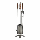 Hand Turned Fire Companion Set In Antique Pewter With Wooden Handles - Price Crash Furniture