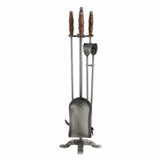 Hand Turned Fire Companion Set In Antique Pewter With Wooden Handles - Price Crash Furniture