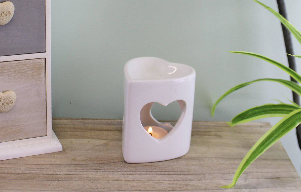 Heart Shaped White Ceramic Oil Burner - Price Crash Furniture