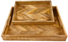 Herringbone Square Wood Rustic Trays Set of 2 - Price Crash Furniture